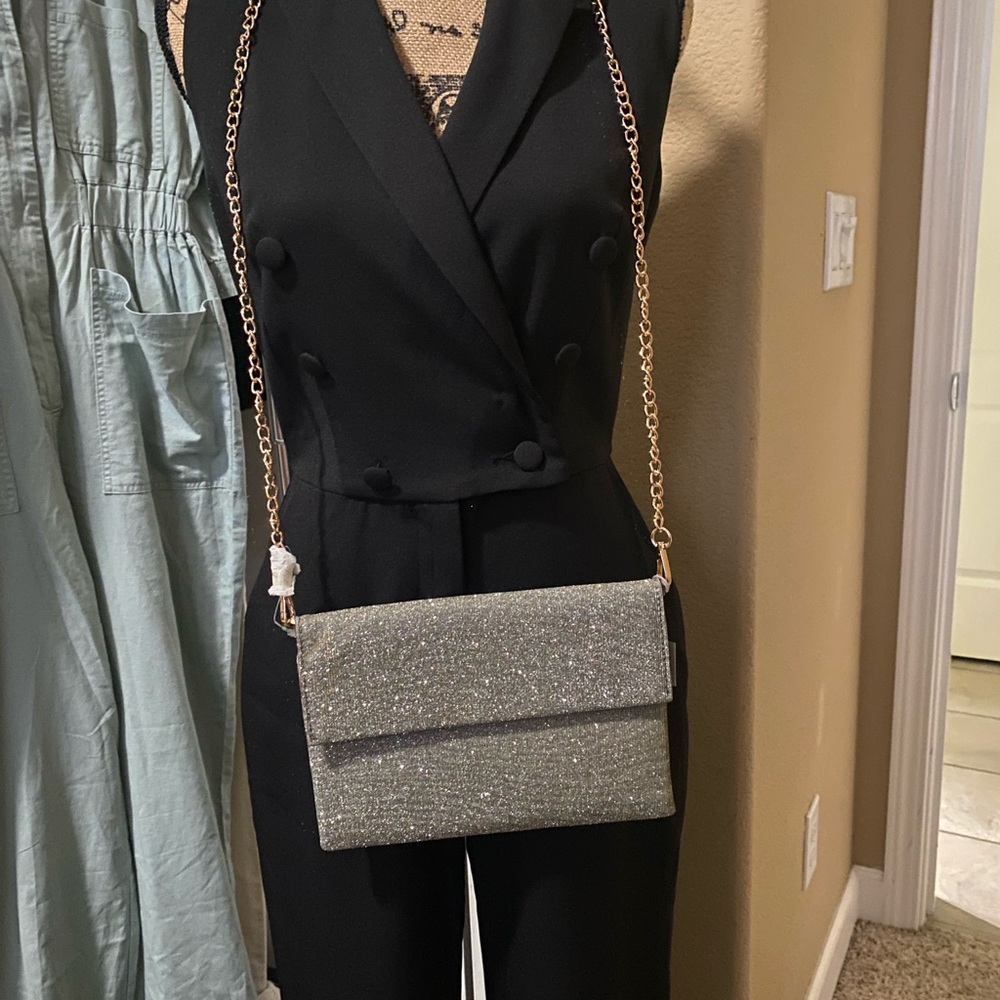 A New Day Silver Clutch with Chain Detail
